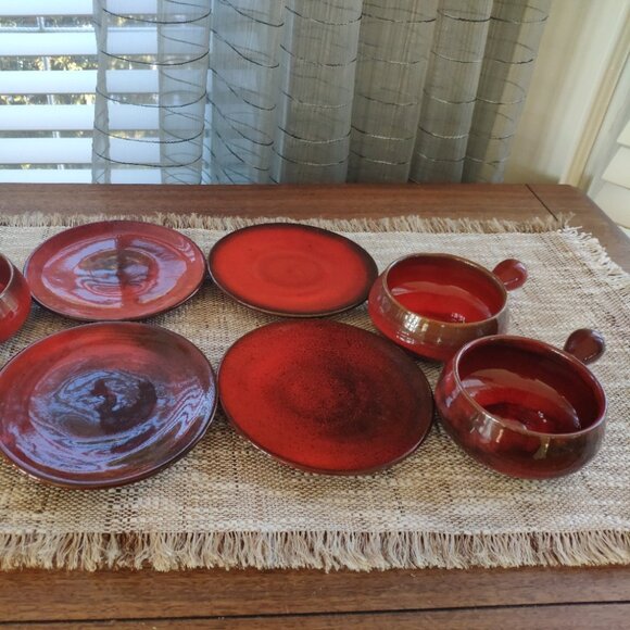 La Turbie France Bowls Plates Set of 8, VTG Studio Art Pottery Terracotta signed - Picture 3 of 14